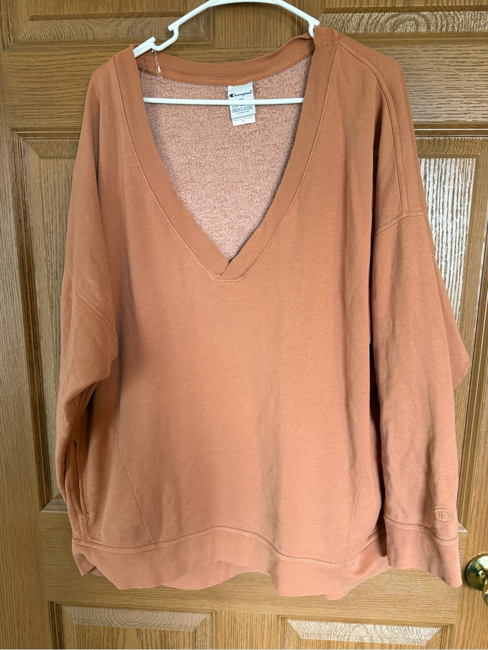 Champion Women's V-Neck Sweatshirt in Rust Orange